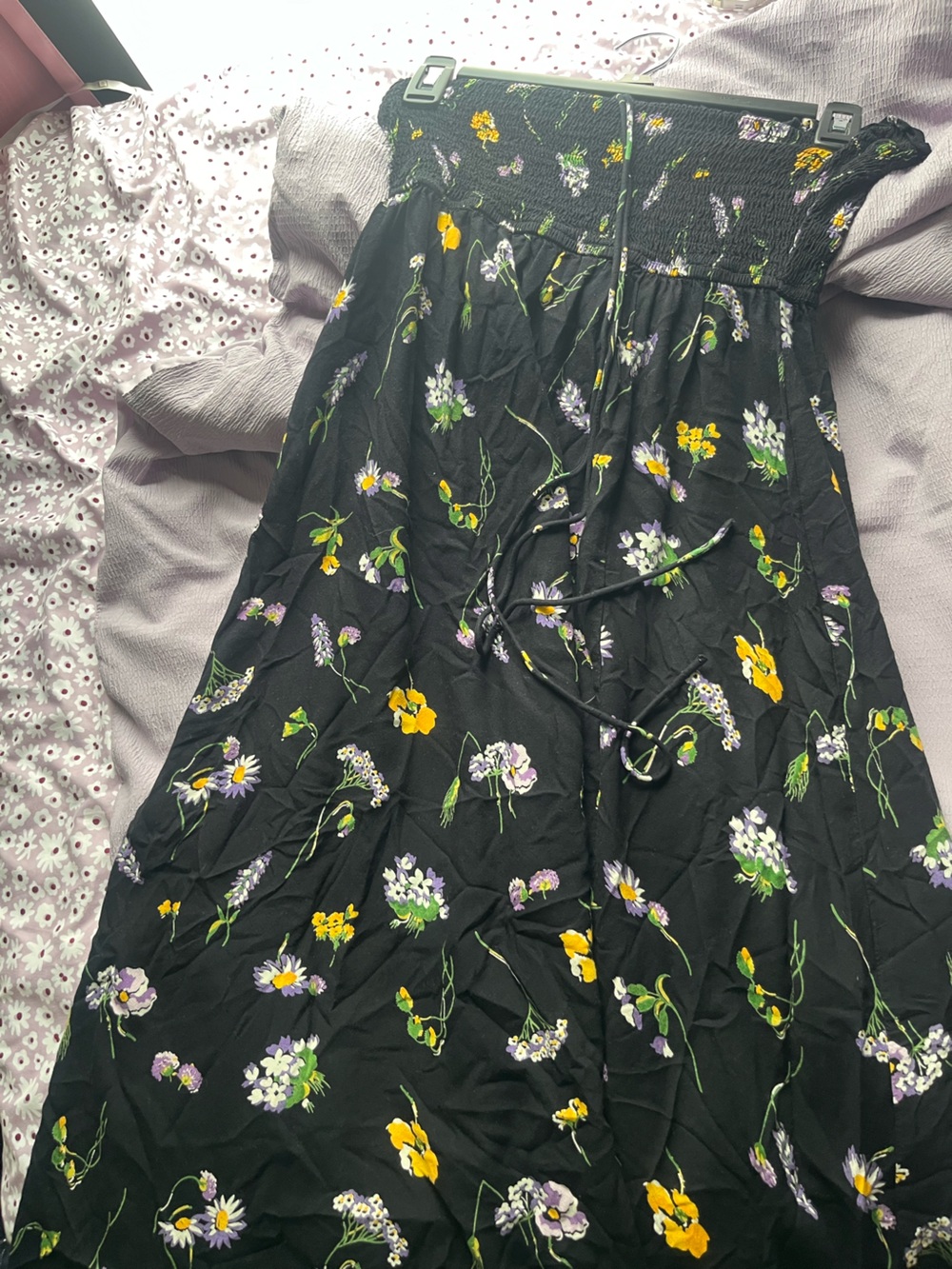 AsOS Black Floral Smocked Sundress with Yellow & Lavender Blooms